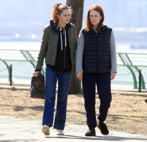 Kristen Stewart and and Julianne Moore on the film set of 'Still Alice'