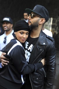 Alicia Keys and husband, producer-rapper Swizz Beatz hold a protest outside the Nigerian Consulate