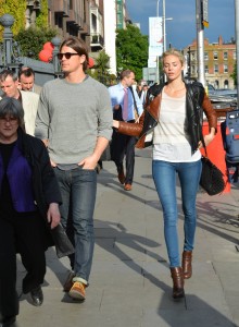 Josh Hartnett and Tamsin Egerton walking on St Stephens Green