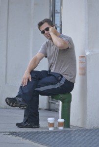 Josh Brolin enjoys a morning coffee