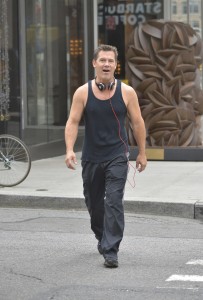 Josh Brolin enjoys a morning coffee