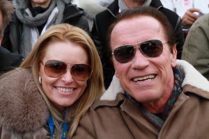 Arnold Schwarzenegger and Heather Milligan at the 2014 FIS Alpine World Cup