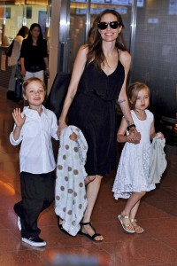 Angelina Jolie arrives in Tokyo with four of her kids