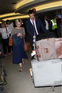 Noah Wyle and Sara Wells arrive at Los Angeles International Airport (LAX)