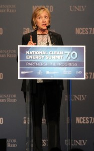 Hillary Clinton gives a keynote speech at the 'National Clean Energy Summit 7.0: Partnership and Progress'