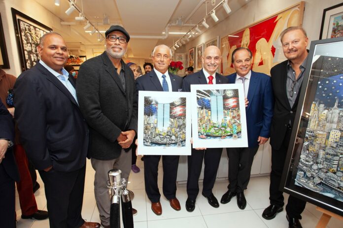 San Panchal, Bernie Williams, Salvatore Carcaterra, Salvatore Cassano, Charles Saffati, Charles Fazzino,new york gossip gal,Artist Charles Fazzino,Unveiling of ‘9/11: A Time of Remembrance