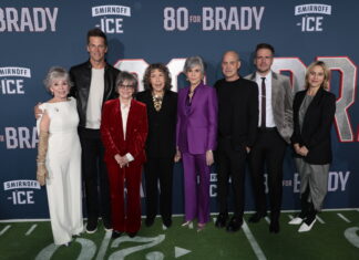 ta Moreno, Tom Brady, Sally Field, Lily Tomlin, Jane Fonda, Brian Robbins, Michael Ireland and Daria Cercek attend the Los Angeles Premiere of Paramount Pictures' "80 For Brady" at the Regency Village Theatre on Tuesday, January 31, 2023 in Los Angeles, California